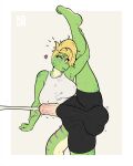 2025 ahegao anthro balls big_balls big_breasts big_penis blonde_hair bodily_fluids bottomwear breasts bulge clothing detailed_bulge digital_drawing_(artwork) digital_media_(artwork) ejaculation erection foreskin genital_fluids genitals green_body gynomorph hair hands-free hi_res huge_penis humanoid_genitalia humanoid_penis iguana iguanid intersex leaking_precum legs_up lizard looking_at_viewer looking_pleasured markings penis precum purple_eyes purple_markings reptile scalie shirt shorts solo tan_body tank_top throbbing throbbing_penis topwear valerie_(iggymaid) xc404 yoga