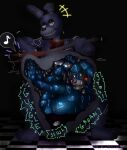 animatronic anthro anthro_pred belly big_belly blue_body bonnie_(fnaf) bythepowerofduskull duo electric_guitar five_nights_at_freddy&#039;s five_nights_at_freddy&#039;s_2 green_eyes guitar hi_res huge_belly internal lagomorph leporid machine male male_pred male_prey mammal musical_instrument plucked_string_instrument rabbit robot rumbling_stomach same_size_vore scottgames string_instrument struggling struggling_prey toy_bonnie_(fnaf) vore