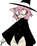 2025 anthro black_clothing black_hat black_headwear clothed clothed_anthro clothed_female clothing digital_drawing_(artwork) digital_media_(artwork) domestic_cat eyebrows eyelashes felid feline felis female female_anthro fingers front_view hair hat headgear headwear hi_res mammal mouth_closed pink_eyes pink_hair portrait simple_background smile solo three-quarter_portrait white_background witch_hat xarop77