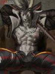 2025 abs alternate_version_at_source anthro bat_(object) billy_(deadlock) blancws bottomwear bovid bulge caprine chain_necklace clothed clothing deadlock digital_media_(artwork) ear_piercing facial_hair fur furgonomics furry-specific_piercing goat goatee grey_body grey_fur hand_behind_head hi_res horizontal_pupils horn horn_piercing jacket jewelry leather leather_clothing leather_jacket leather_topwear male mammal muscular muscular_male navel necklace nipple_piercing nipples open_bottomwear open_clothing open_jacket open_pants open_topwear pants piercing pinup pose pupils shirtless signature smile solo spiked_bat spread_legs spreading text topwear url valve yellow_sclera