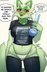  absurd_res anthro biped bong clothing desertkaiju drugs female fur green_body green_fur hi_res mammal nintendo pok&eacute;mon shirt solo sprigatito t-shirt thong topwear underwear video_games 