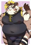  2022 anthro belly blush clothing felid hi_res kemono licho_(tas) lifewonders male mammal moobs navel nipples overweight overweight_male pantherine ptcmtr solo tiger tokyo_afterschool_summoners translucent translucent_clothing underwear video_games 