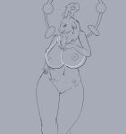  5_fingers absurd_res anthro antlers big_breasts breasts cervid ear_piercing female fingers grey_background guide_lines hi_res horn laffulaffubread mammal mature_anthro mature_female piercing simple_background slightly_chubby solo thick_thighs wide_hips 
