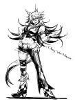  1girl absurdres animal_ears armband bare_arms bare_shoulders boots breasts cleavage cropped_vest greyscale hair_between_eyes hand_on_own_wrist high_heel_boots high_heels highres horse_ears horse_girl horse_tail large_breasts long_hair looking_at_viewer monochrome obey_your_master_(umamusume) ohayonabeno pants solo star-shaped_pupils star_(symbol) symbol-shaped_pupils tail umamusume vest 