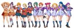  6+girls akimoto_komachi antenna_hair aqua_skirt arms_up blazer blonde_hair blue_bow blue_bowtie blue_eyes blue_hair blue_socks bow bowtie braid breasts brown_eyes brown_hair brown_jacket brown_shoes character_request check_character closed_eyes closed_mouth collared_dress collared_shirt commentary_request cropped_jacket dress full_body futari_wa_precure green_eyes grey_hair hair_bow hair_ornament hairband hairclip hyuuga_saki jacket juliet_sleeves kasugano_urara_(yes!_precure_5) kneehighs kujou_hikari large_breasts loafers long_hair long_sleeves mary_janes medium_breasts medium_hair mimino_kurumi minazuki_karen mishou_mai misumi_nagisa multiple_girls natsuki_rin neckerchief open_clothes open_jacket orange_skirt parted_bangs pink_bow pink_eyes pink_hair pink_neckerchief plaid_bow plaid_bowtie plaid_clothes plaid_skirt pleated_dress pleated_skirt precure puffy_sleeves purple_dress purple_eyes purple_hair purple_jacket red_bow red_bowtie red_jacket red_vest school_uniform shirt shoes short_hair simple_background single_braid skirt small_breasts smile socks sozan standing twintails two_side_up v vest white_background white_hairband white_shirt white_socks yes!_precure_5 yes!_precure_5_gogo! yukishiro_honoka yumehara_nozomi 