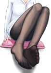  1girl black_legwear feet foot_focus highres legs no_shoes pantyhose simple_background sitting soles solo thighs toes wcks0774 white_background 