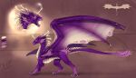  2022 4_toes ambiguous_gender claws digital_media_(artwork) dragon feet feral hi_res horn membrane_(anatomy) membranous_wings open_mouth paws purple_body purple_scales scales scalie selianth smile solo spines teeth toes tongue western_dragon wings 