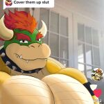  absurd_res anthro barazoku bowser bracelet collar cover_them_up_slut gio-joe hi_res instagram jewelry light looking_at_viewer male mario_and_luigi_(series) mario_bros meme message message_box midbus muscular muscular_anthro muscular_male nintendo official_art pecs photo_background signature social_media spiked_bracelet spiked_collar spikes video_games 