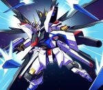  beam_rifle commentary energy_gun english_commentary glowing gun gundam gundam_seed gundam_seed_destiny highres holding holding_gun holding_weapon js_71535 looking_at_viewer mecha mecha_focus mechanical_wings mobile_suit no_humans robot science_fiction solo strike_freedom_gundam v-fin weapon wings yellow_eyes 