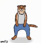  2022 2d_animation 3_toes animated anthro barefoot black_stripes bottomwear cheek_tuft clothed clothing dancing eyebrow_piercing eyebrows facial_piercing facial_tuft feet felid fully_clothed fur low_res male mammal markings miles_(nanoff) nanoff orange_body orange_fur pantherine pants piercing shadow shirt simple_background solo striped_body striped_fur striped_markings striped_tail stripes tail_markings tan_body tan_fur tank_top tiger toes topwear tuft white_background yellow_sclera 