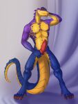  animal_genitalia anthro bodily_fluids erection fingering genital_fluids genital_slit genitals hi_res knot lizard lizardman male neverneverland penile_spines penis pinup pose precum presenting reptile scales scalie slit slit_fingering solo spittor_(spittor) teasing 