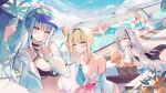  4girls ak-alfa_(girls'_frontline) ball beachball bikini bird black_choker blonde_hair blue_bikini blue_cardigan blue_eyes blue_one-piece_swimsuit cardigan cellphone choker closed_mouth commentary_request criss-cross_halter dutch_angle earrings eyewear_on_head flower frilled_bikini frills girls'_frontline girls'_frontline_2:_exilium grey_hair halterneck head_tilt hk416_(girls'_frontline) holding holding_phone hugging_object innertube jacket jewelry klukai_(cerulean_breaker)_(girls'_frontline_2) klukai_(girls'_frontline_2) kokonex lying multiple_girls off_shoulder official_alternate_costume on_innertube on_stomach one-piece_swimsuit phone pillow pillow_hug pool poolside red_bikini sabrina_(girls'_frontline_2) sabrina_(strawberry_zabaione)_(girls'_frontline_2) seagull selfie single_earring smartphone smile spas-12_(girls'_frontline) sunglasses suomi_(girls'_frontline) suomi_(midsummer_pixie)_(girls'_frontline) swim_ring swimsuit tattoo teardrop_tattoo tololo_(celestial_river_at_dusk)_(girls'_frontline_2) tololo_(girls'_frontline_2) tropical_drink visor_cap white_bikini white_jacket yellow_eyes 