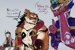 aurelion_sol_(lol) bear black_nose claws colored dialogue dragon drawing_(action) english_text fur group hi_res human league_of_legends male mammal mask multicolored_body multicolored_fur muscular muscular_male mythological_creature mythological_scalie mythology na1su orange_body orange_fur riot_games scalie tan_body tan_fur tencent text trio two_tone_body two_tone_fur volibear yellow_claws yone_(lol)