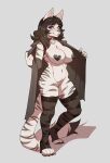  2022 anthro black_hair breasts clothed clothing digital_media_(artwork) felid feline female hair hyattlen mammal simple_background smile solo standing 