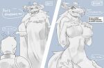  anthro big_breasts blush bone breasts buta99 demon dialogue duo fangs female grey_background hi_res holding_breast horn human human_on_anthro interspecies male male/female mammal monochrome navel sharp_teeth simple_background skull smile suggestive teeth text 