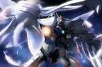  buster_rifle commentary_request deeple feathers glowing green_eyes gun gundam gundam_wing gundam_wing:_endless_waltz holding holding_weapon looking_at_viewer mecha mecha_focus mechanical_wings mobile_suit no_humans robot science_fiction solo v-fin weapon wing_gundam_zero_custom wings 