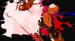  1boy absurdres armor azisaiharumaki56 bishounen black_bodysuit bodysuit cape chest_jewel commentary_request detached_cape earrings expressionless fate/grand_order fate_(series) feet_out_of_frame gold_trim highres holding holding_polearm holding_weapon jewelry karna_(fate) kavacha_(fate) kundala_(fate) male_focus pale_skin polearm short_hair single_earring solo spiked_hair spikes text_background vasavi_shakti_(fate) weapon white_hair 