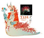 anthro aquatic_gastropod blue_arms blue_hands bracelet clothing eyewear gastropod gesture glasses horn jacket jewelry looking_at_viewer male marine mollusk necklace nudibranch nudibranch_merfolk orange_clothing orange_jacket orange_topwear red_eyes reference_image rnainframe sea_slug simple_background slug solo spikes spikes_(anatomy) tan_body taur topwear waving waving_at_viewer white_background