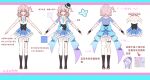  >_< 1girl absurdres adapted_costume aiguillette ankle_socks arrow_(symbol) artist_name asymmetrical_bow asymmetrical_clothes asymmetrical_legwear back_bow bare_arms bare_shoulders black_boots black_corset black_gloves black_hat blue_border blue_bow blue_eyes blue_jacket blue_necktie blue_skirt boots border bow braid brooch cherilynorz chinese_commentary chinese_text close-up closed_mouth collar collared_jacket commentary_request commission contrast_lapels corset cropped_jacket detached_collar eyelashes fingerless_gloves flat_color flower flower_brooch frilled_skirt frills from_behind gloves gold_buttons gradient_bow hair_between_eyes hair_tie happy hat hat_flower highres honkai:_star_rail honkai_(series) idol jacket jewelry lapels letterboxed long_hair looking_at_viewer march_7th_(honkai:_star_rail) mini_hat mini_top_hat miniskirt multicolored_eyes multiple_views necktie notched_lapels one_side_up open_clothes open_jacket pink_eyes pink_hair plaid_clothes plaid_lapels plaid_skirt plaid_wrist_cuffs pleated_skirt pointing_out_the_details purple_bow purple_wrist_cuffs reference_inset reference_sheet shirt short_sleeves side_braids single_sock single_thighhigh skirt sleeve_cuffs smile socks strapless strapless_shirt thigh_strap thighhighs top_hat translation_request twin_braids two-tone_bow two-tone_eyes variations white_background white_collar white_flower white_shirt white_socks white_thighhighs wrist_cuffs 