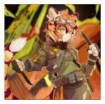  anthro arknights belt black_body clothing eyewear felid female fighting_pose fingerless_gloves fur gloves goggles hair handwear holding_object holding_weapon hypergryph jacket knife looking_at_viewer mammal multicolored_body multicolored_fur multicolored_hair orange_body orange_fur orange_hair pantherine portrait pose refd4t43rr0rel solo studio_montagne three-quarter_portrait tiger topwear utility_belt video_games waaifu_(arknights) weapon white_body white_fur white_hair 