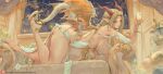  1girl alcohol blonde_hair champagne couch cup cutesexyrobutts dragon_girl fireworks highres holding holding_cup horns new_year original pointy_ears solo tail wings 