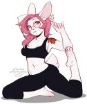  2022 4_toes 5_fingers alpha_channel anthro breasts clothed clothing digital_media_(artwork) eyewear feet female fingers fur glasses hair hi_res kittydee lagomorph leporid mammal midriff navel pink_hair rabbit red_eyes simple_background toes transparent_background white_body white_fur 