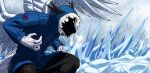  anthro black_bottomwear black_clothing black_pants blue_clothing blue_coat blue_topwear bottomwear clei clothing coat dragon feathered_dragon feathered_wings feathers frost hi_res ice male my_hero_academia nameless00 pants solo topwear windragon wings 