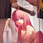  3girls :o absurdres black_skirt blue_eyes bocchi_the_rock! breasts calendar_(object) chinese_commentary commentary egg_vibrator gotoh_hitori highres holding holding_microphone ijichi_nijika indoors jacket kita_ikuyo long_hair looking_at_another medium_breasts microphone multiple_girls one_side_up out_of_frame pink_hair pink_jacket pleated_skirt sex_toy shadow signature skirt sklt_(swyt8223) solo_focus track_jacket vibrator yuri 