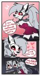 2026 absurd_res alternative_fashion anthro blush canid canid_demon canine collar comic cringing demon dialogue digital_media_(artwork) english_text female fingers flirting hellaverse hellhound helluva_boss hi_res icey_(artist) loona_(helluva_boss) mammal mythological_canine mythological_creature mythology pick-up_line regret solo spiked_collar spikes text
