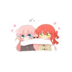  2girls black_coat blue_eyes blush bocchi_the_rock! brown_coat chibi chibi_only coat commentary_request cropped_torso cube_hair_ornament gotoh_hitori gotoh_hitori_(tsuchinoko) hair_ornament kita_ikuyo long_hair multiple_girls one_side_up pink_hair rebecca_(keinelove) red_hair scarf shared_clothes shared_scarf simple_background white_background white_scarf yellow_eyes 