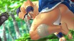  1boy ass bandages bandana bara bear_paws black_hair blurry blurry_background bulge day facial_hair forest fundoshi gyee highres huge_ass itto_(mentaiko) japanese_clothes jewelry kamui_(gyee) leaf male_focus muscular muscular_male nature necklace nipples ring skirt solo stubble thick_thighs thighs tree 