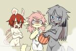  2021 3:2 amber_eyes animal_humanoid anthro biped black_nose blue_eyes bodily_fluids canid canine covering covering_breasts cute_fangs dark_ears digital_media_(artwork) female fur grey_body grey_fur grey_hair group hair holding_object holding_towel humanoid kemono long_hair mammal mammal_humanoid mouse_humanoid murid murid_humanoid murine murine_humanoid navel open_mouth pink_hair pink_inner_ear pizademokttero public public_exposure red_hair rodent rodent_humanoid simple_background standing steam sweat tan_background tan_body tan_fur towel trio wavy_mouth 