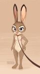  anthro breasts collar collar_pull disney female hi_res judy_hopps lagomorph leash leash_and_collar leash_pull leashed_female leporid looking_at_viewer mammal rabbit size_difference slave small_breasts smaller_female solo zootopia zowato 