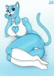  2022 anthro big_breasts blue_background blue_body blue_ears blue_fur blue_tail bra breasts brown_eyes butt cartoon_network claws clothing digital_drawing_(artwork) digital_media_(artwork) dirtyduckart domestic_cat felid feline felis female fur hi_res legwear looking_at_viewer lying mammal multicolored_ears nicole_watterson on_side panties seductive signature simple_background smile solo stockings text the_amazing_world_of_gumball underwear white_background white_clothing white_inner_ear white_underwear 