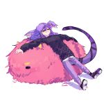  1girl :3 black_footwear braid closed_eyes creature dragon dragon_tail dragoon_(selen_tatsuki) head_wings lying medium_hair nijisanji nijisanji_en pants purple_hair purple_pants selen_tatsuki shoes sleeping sneakers tail twin_braids untied_footwear virtual_youtuber white_background yuno_(p2eocene) 