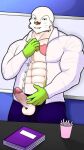  balls big_muscles book chesnaught clothed clothing genitals humanoid male marcelo_solava muscular nintendo open_clothing open_shirt open_topwear penis pok&eacute;mon pok&eacute;mon_(species) shirt solo tattoo topwear video_games 