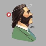  1boy brown_hair collared_shirt commentary disco_elysium english_commentary facial_hair from_side green_jacket hair_slicked_back harry_du_bois highres jacket looking_to_the_side male_focus mullet mutton_chops nurve26 portrait shirt solo white_shirt 