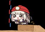  1girl :3 black_background chibi crying crying_with_eyes_open long_hair meme mining_helmet nipruku parody simple_background solo speaki_(trickcal) speakiposting_(meme) spelunker tears trickcal 