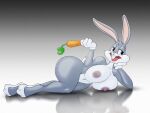  4:3 anthro big_breasts breasts bugs_bunny carrot crossgender curvy_figure dracojeff eye_roll female food grey_background grey_body hourglass_figure lagomorph leporid looking_away looney_tunes lying mammal navel nude on_side plant rabbit simple_background solo thick_thighs vegetable voluptuous warner_brothers wide_hips 