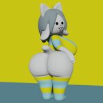  3d_(artwork) anthro big_breasts big_butt breasts butt clothing digital_media_(artwork) female hi_res legwear overweight rear_view short_stack simple_background solo temmie_(undertale) thigh_highs undertale undertale_(series) video_games viewermink 