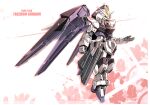  character_name check_commentary cherry_blossoms chibi commentary_request english_text floral_background freedom_gundam full_body gundam gundam_seed highres mecha mechanical_wings mobile_suit no_humans open_hand science_fiction sd_gundam sibelurabbi solo spring_(season) v-fin white_background wings yellow_eyes 