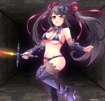  1girl armor bikini_armor breasts clock_eyes date_a_live date_a_live:_date_a_bullet heterochromia hohoho1214 medium_breasts smile sword symbol-shaped_pupils tokisaki_kurumi weapon 