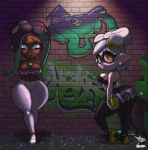  between_breasts big_breasts big_butt bottomwear breasts brown_body brown_eyes brown_skin butt cephalopod cleavage clothed clothing curvy_figure duo female footwear graffiti green_eyes green_hair hair hi_res hourglass_figure humanoid inkling looking_at_viewer looking_back looking_back_at_viewer marie_(splatoon) marina_(splatoon) marine mollusk nintendo octarian octoling paint pants pseudo_hair shoes sneakers splatoon spray_paint tan_body tan_skin tansau tentacle_hair tentacles thick_thighs topwear tube_top video_games white_hair wide_hips yoga_pants 
