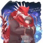  1:1 2022 alli_paeonia anthro biped clothed clothing duo embrace female_protagonist_(tas) hi_res hug hugging_from_behind human human_on_anthro iguanid interspecies itzamna japanese_text kemono lifewonders lizard mammal protagonist_(tas) red_body reptile scalie sweater text tokyo_afterschool_summoners topwear video_games 