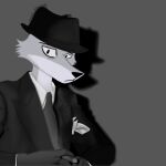  1:1 2022 absurd_res adlerokonma animal_conquest animal_humanoid anthro black_and_grey black_and_white black_tie_(suit) canid canid_humanoid canine canine_humanoid canis cigar cigarette clothed clothing colored dark_nose detective digital_drawing_(artwork) digital_media_(artwork) eye_bags fingers fox fur grey_background greyscale hat headgear headwear hi_res humanoid looking_at_viewer mafia male mammal mammal_humanoid monochrome necktie photo_shoot portrait rear_view serious_face shaded shadow simple_background solo suit todd_morales 