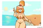  ambiguous_gender animal_crossing anthro anthrofied beach big_breasts bikini blush breasts canid canine canis clothed clothing detailed_background digital_media_(artwork) domestic_dog duo female fingers fur hair humanoid isabelle_(animal_crossing) kiss_the_carrot looking_at_viewer mammal nintendo open_mouth outside sand seaside shaded sky smile solo_focus swimwear thick_thighs video_games water 