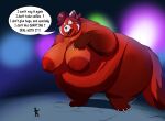  ailurid angry anon anthro disney duo female fluffy hi_res macro mammal mature_female ming_(turning_red) nipples nude obese obese_female overweight overweight_female pixar red_panda shenzel size_difference speech_bubble turning_red 