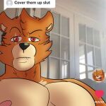  1:1 abs absurd_res anthro biceps big_breasts breasts digital_media_(artwork) efryol english_text fur hair hi_res male male/male mammal muscular muscular_anthro muscular_male nipples nude pecs simple_background solo text ursid 