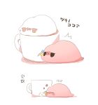  ^^^ blush_stickers bocchi_the_rock! closed_eyes commentary_request cube_hair_ornament cup gotoh_hitori gotoh_hitori_(tsuchinoko) hair_ornament latte_art no_humans rebecca_(keinelove) shadow translation_request turn_pale white_background 