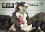  anthro balls canid canine canis dreamworks drunk foot_fetish genitals hi_res knot knotting male mammal mr._wolf_(the_bad_guys) pawpads paws pawzzhky prison solo substance_intoxication the_bad_guys wolf 